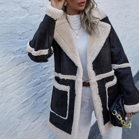 Bellanblue Jackets & Blazers - Cozy Black Teddy Oversized Jacket Coat Minimalist Pockets Luxe Glam